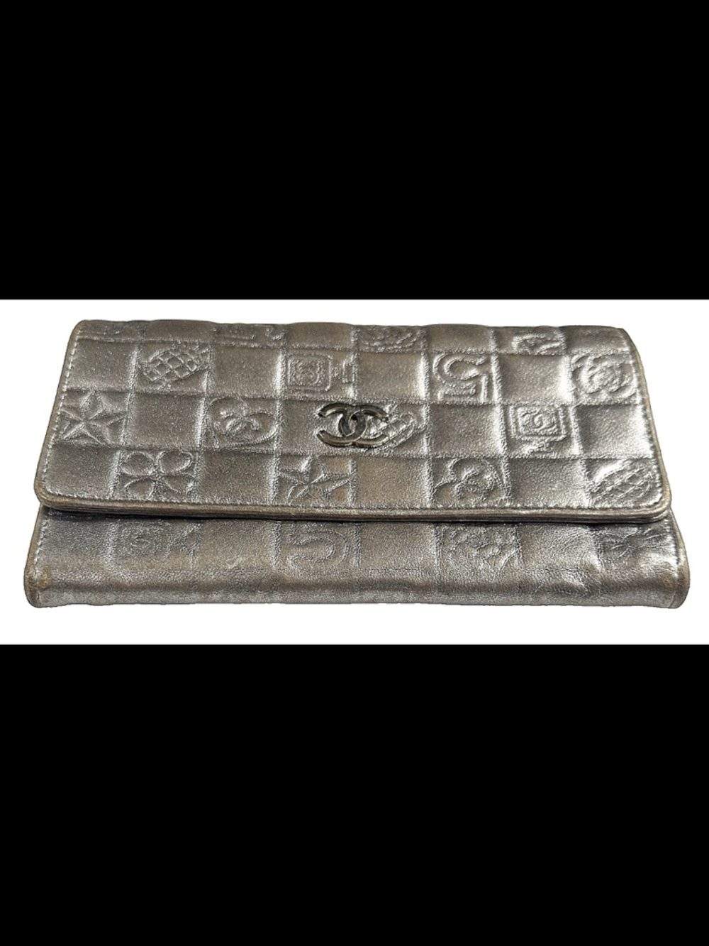 CHANEL - Metallic Quilted CC Logo Wallet Icon Series Leather RARE!! - Picture 7 of 10